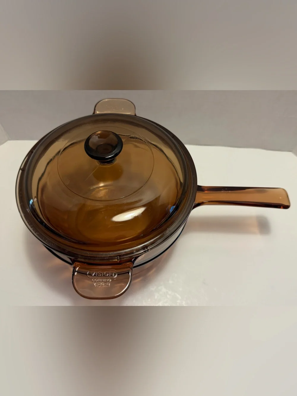 Vintage Corning VISION France Amber Glass Double Boiler 1.5L Pan + Insert + Lid